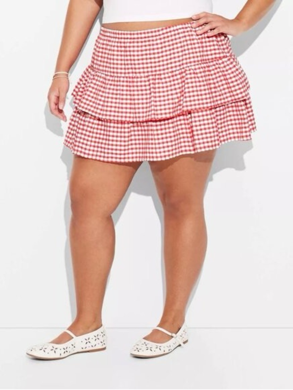 Red Gingham Tiered Mini Skirt - Women's